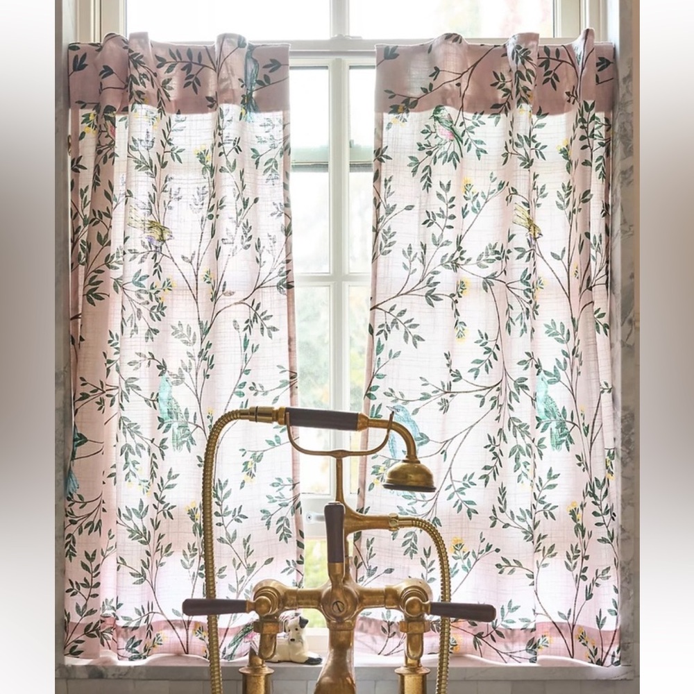 Anthropologie Organic Cotton Printed Bird Café Curtains, Set of 2, NWT